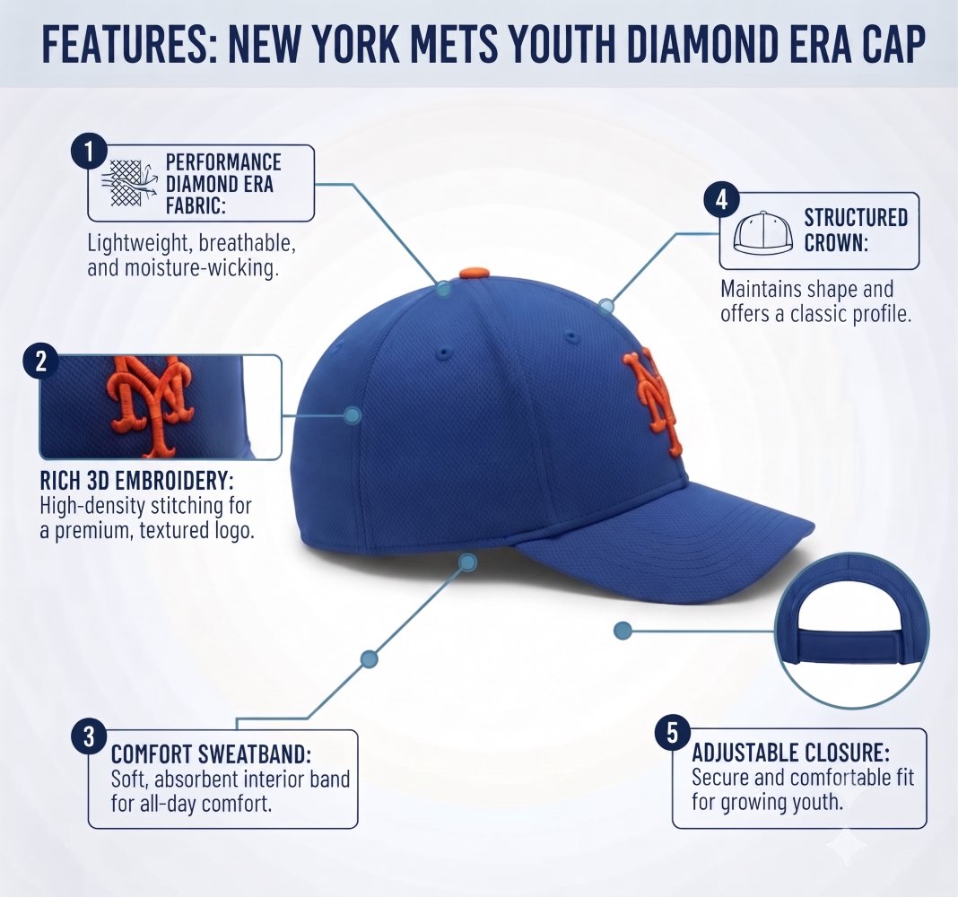 Officially Licensed New York Mets Youth Blue MVP Hat Adjustable Embroidered Sports Cap for Boys and Girls