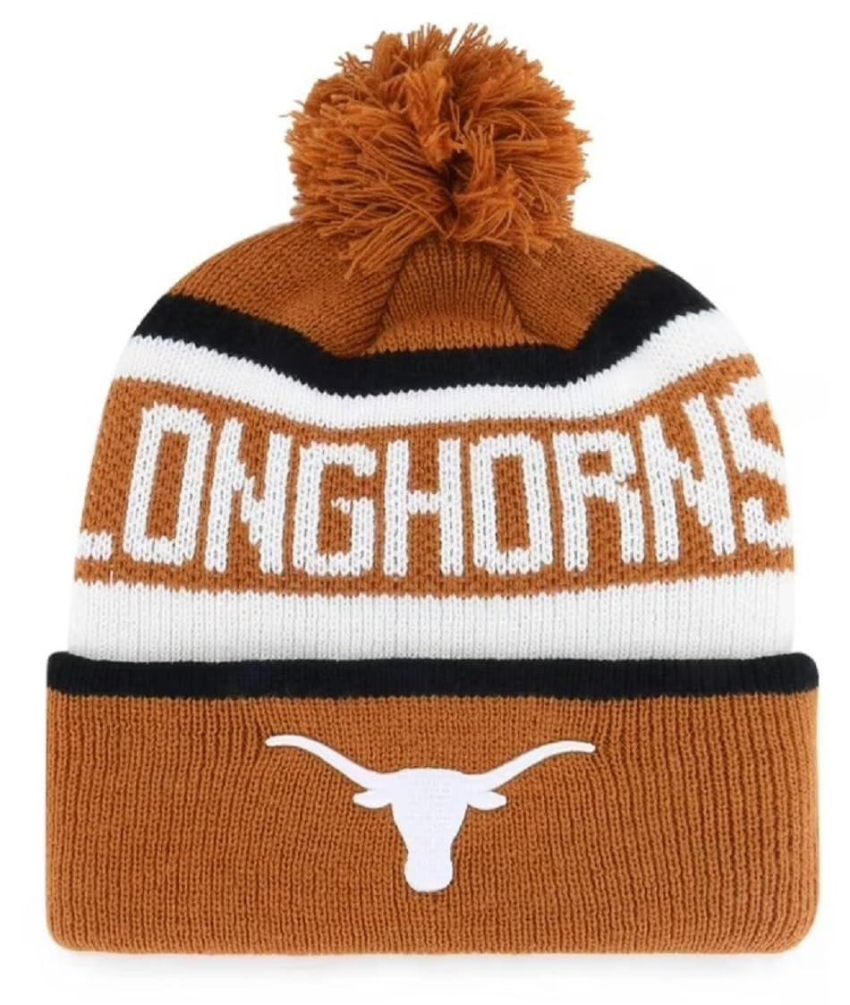 Officially Licensed Texas University Cuffed Knit Pom Beanie Hat Classic Edition Embroidered Team Logo Saskatoon Winter Cap