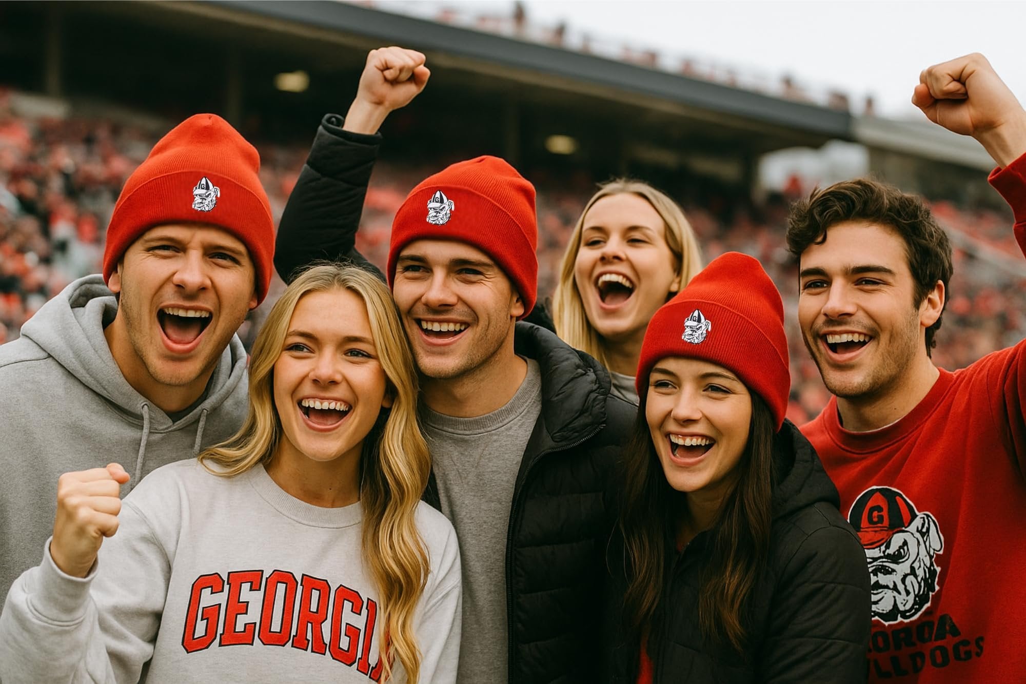 Officially Licensed Georgia Bulldogs Cuffed Knit Beanie Hat Classic Edition Bulldogs Embroidered Black/Red/White Team Logo Winter Sports Cap