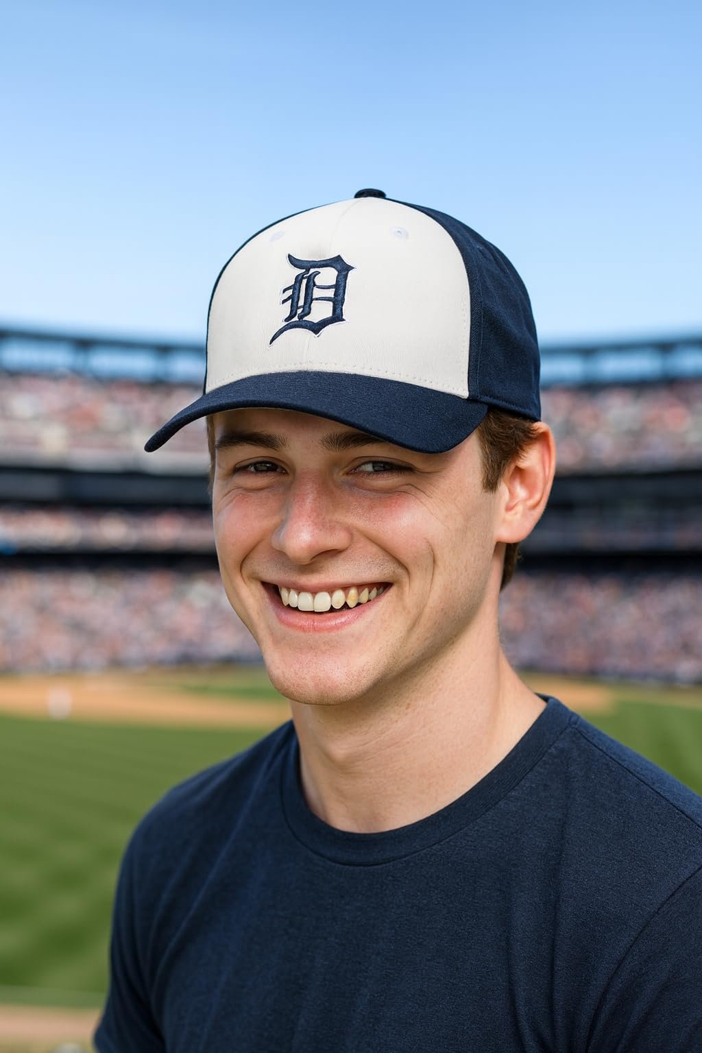 Officially Licensed Detroit Tigers Baseball Navy Blue/White Two-Tone MVP Hat Classic Home Team Logo Embroidered Structured Adjustable Sports Ball Cap