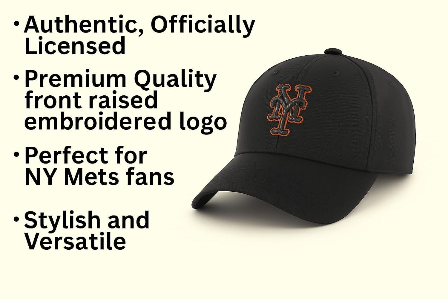 Officially Licensed NY Mets Black MVP Hat Classic Team Logo Adjustable Embroidered Solid Baseball Cap