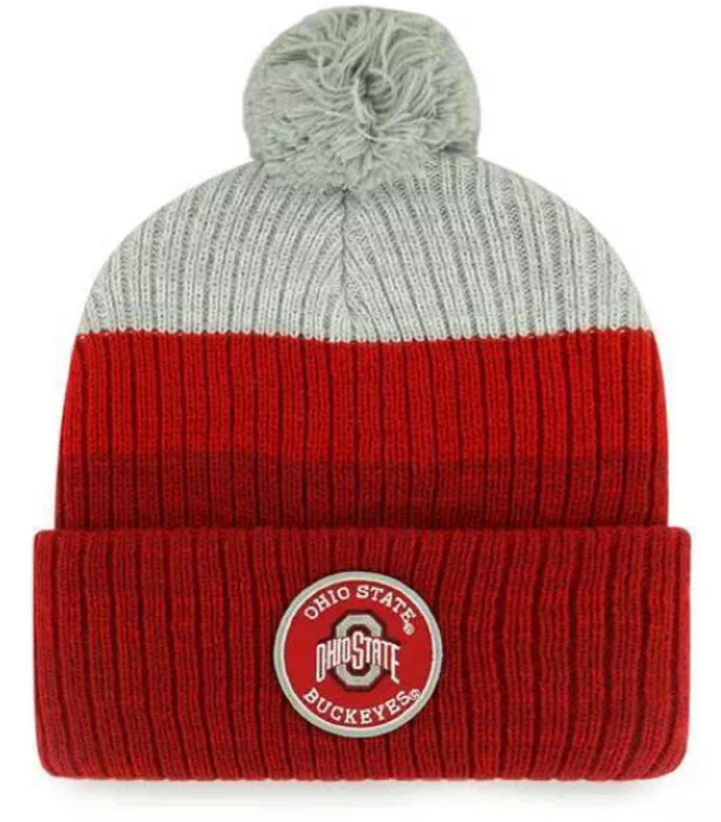 Officially Licensed Ohio State Cuffed Knit Pom Beanie Hat Gray/Red Classic Edition Embroidered Team Logo Winter Cap