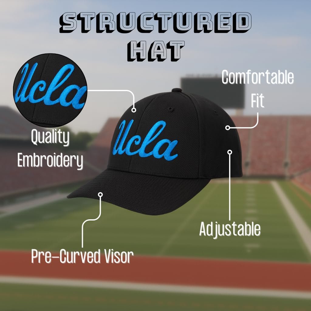Officially Licensed University California Hat Classic Primary Team Logo Black/Blue MVP Adjustable Structured Bruins Sports Cap