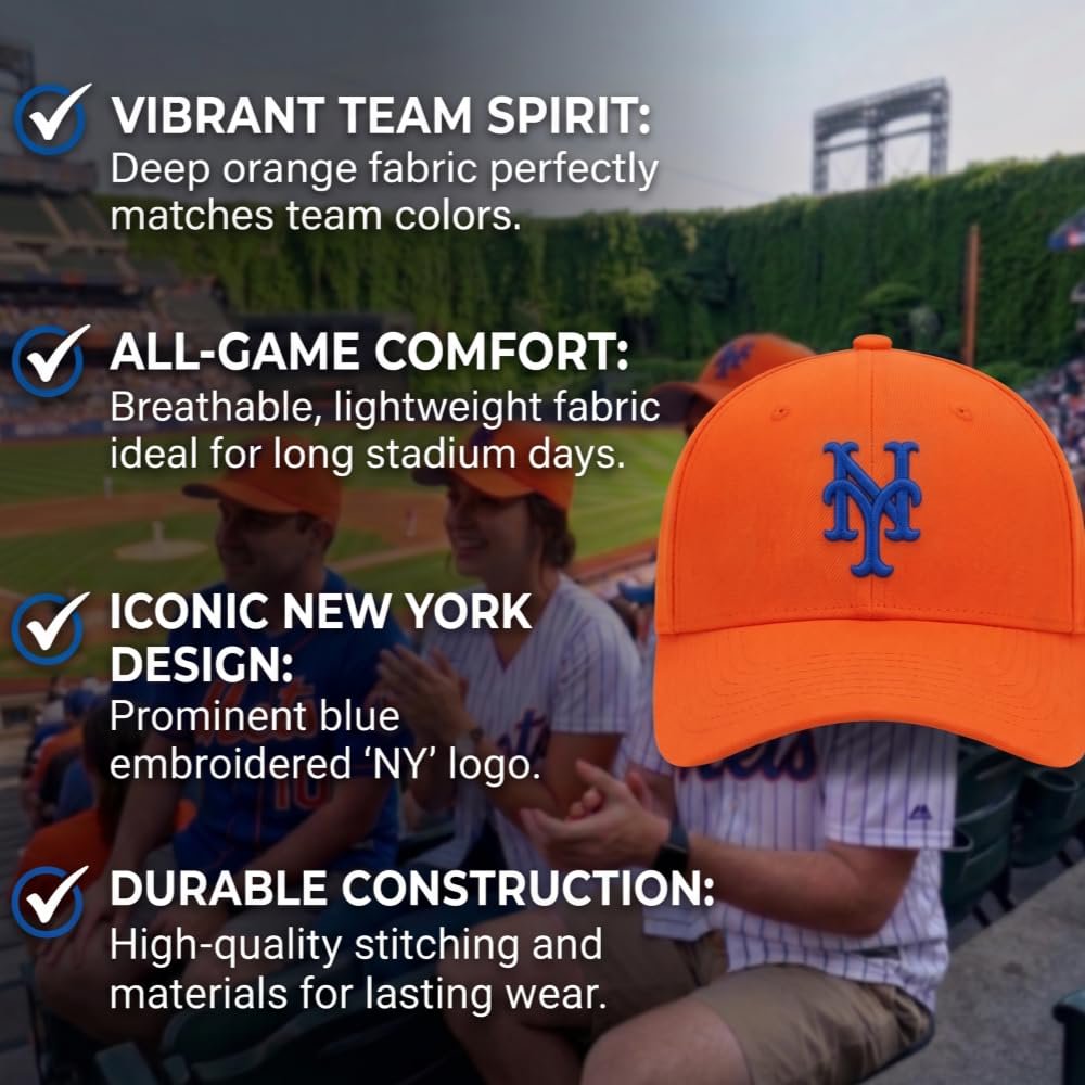 Officially Licensed New York Mets Orange MVP Hat Embroidered Iconic Blue NY Logo Cap