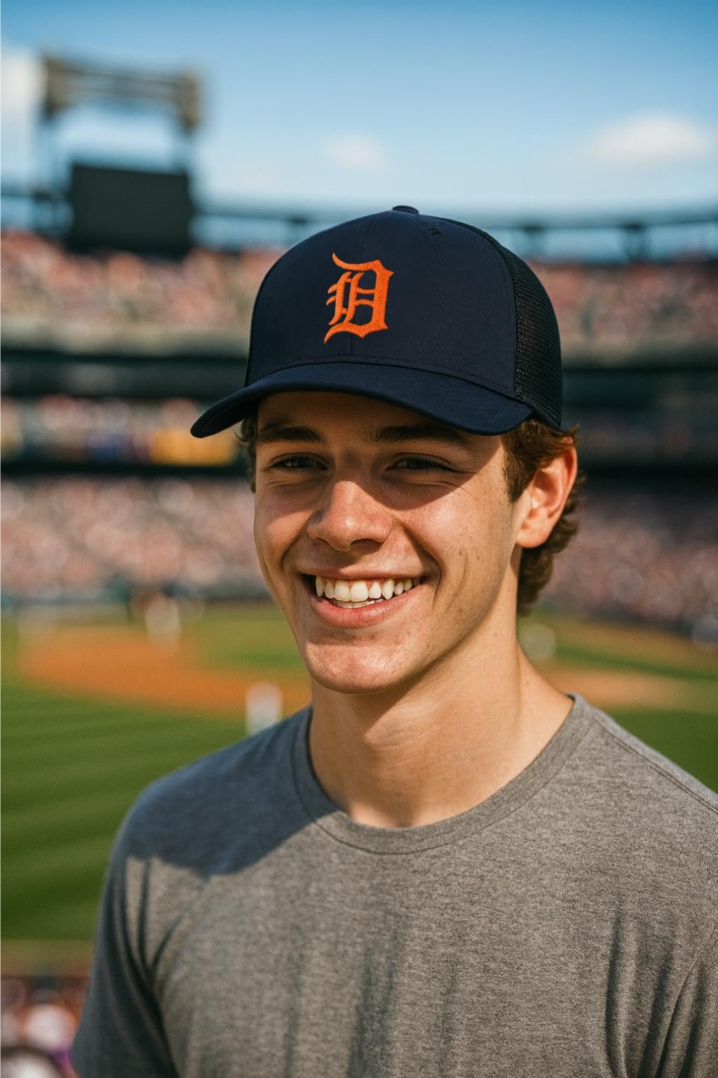 Officially Licensed Detroit Tigers Baseball Navy Blue/Orange Mesh Trucker Hat Classic MVP Tigers Primary Home Team Logo Adjustable Snapback Sports Ball Cap