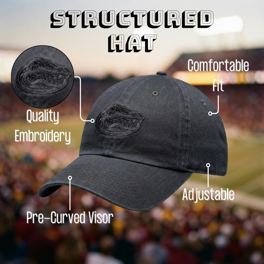 Officially Licensed University of Florida Gators Black Clean Up Hat Classic Relaxed Fit Adjustable Embroidered Primary Team Logo Baseball Sports Ball Cap