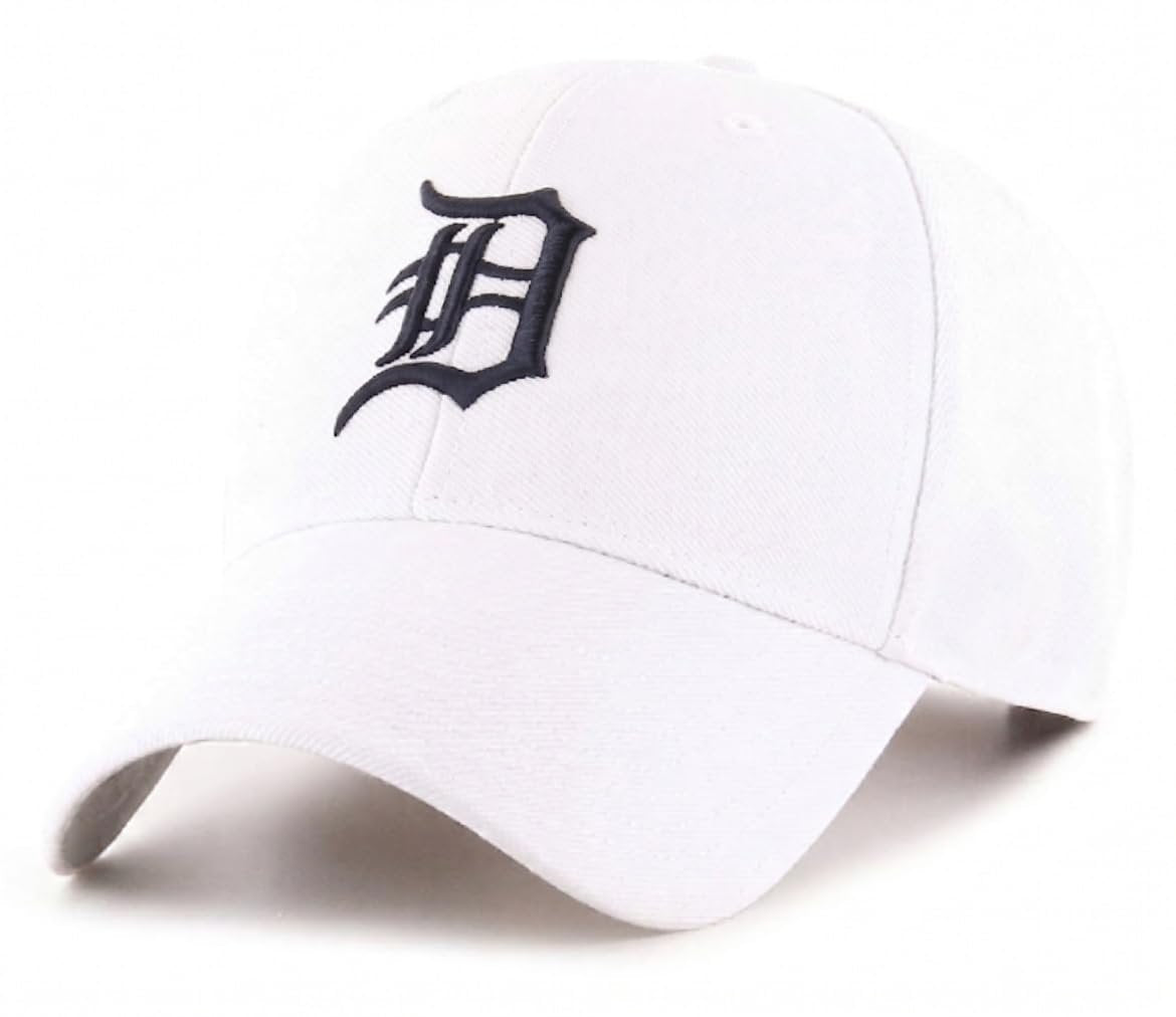 Officially Licensed Detroit Tigers White MVP Hat Classic Embroidered Iconic Navy D Logo Adjustable Cap