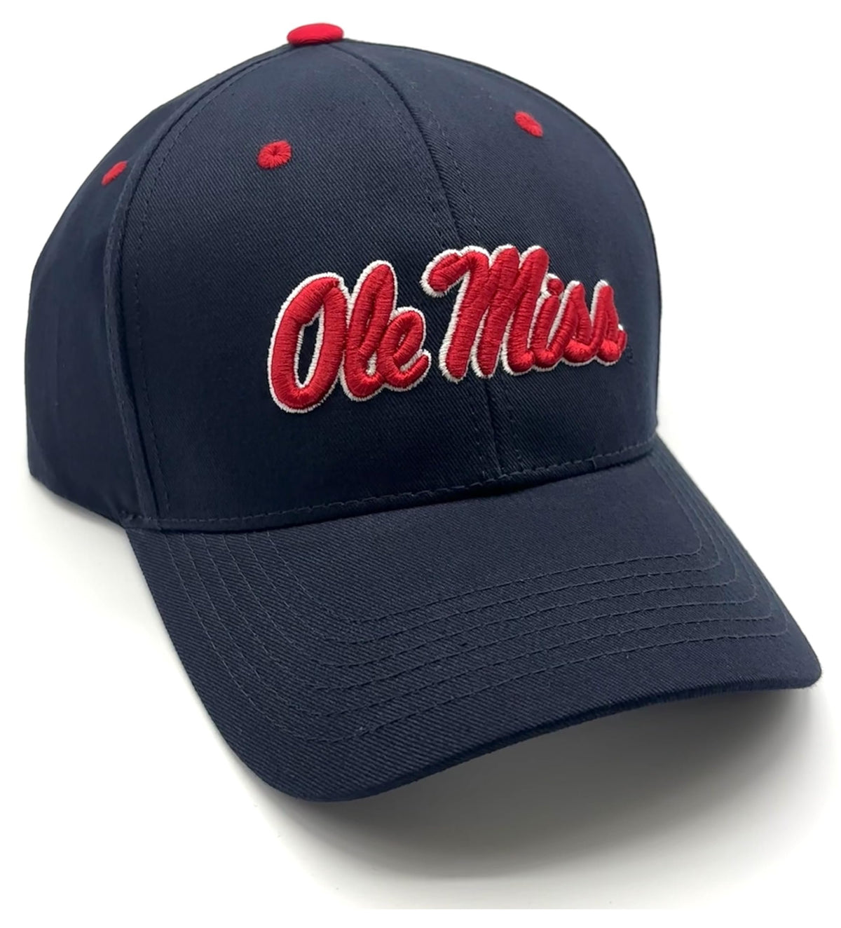 Officially Licensed Ole Miss MVP Hat Classic Team Logo Adjustable Embroidered University Cap (Navy Blue)