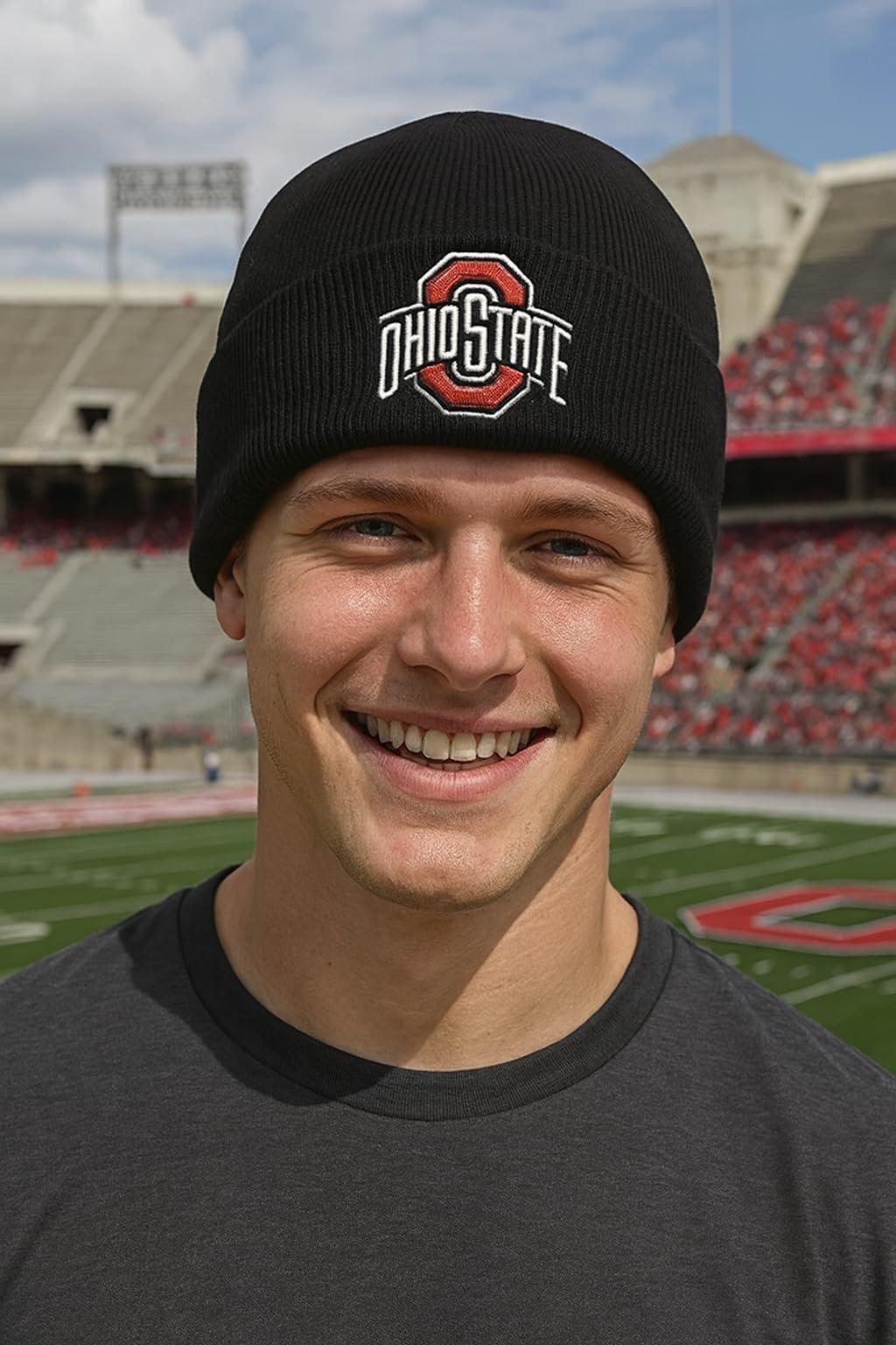 Officially Licensed Ohio State Cuffed Knit Black Beanie Hat Classic Edition Embroidered Team Logo Winter Cap