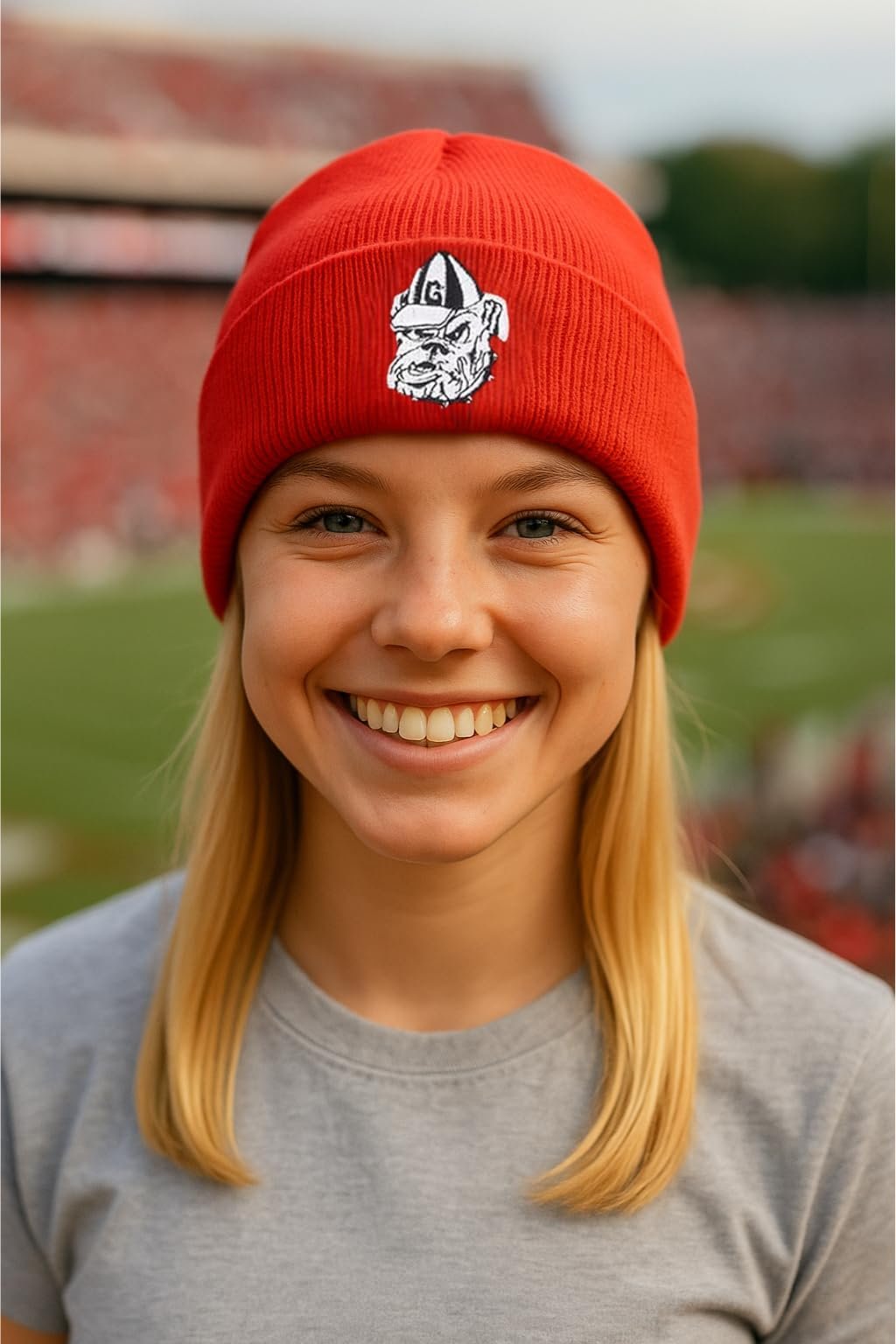 Officially Licensed Georgia Bulldogs Cuffed Knit Beanie Hat Classic Edition Bulldogs Embroidered Black/Red/White Team Logo Winter Sports Cap