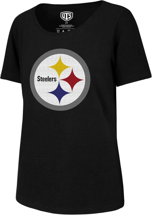 PITTSBURGH STEELERS WOMEN'S SHIRT BLACK SCOOP AUTHENTIC NFL FOOTBALL TEAM NEW