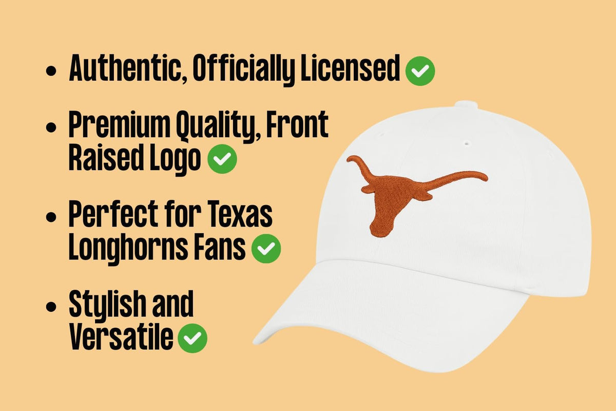Officially Licensed Texas University White MVP Hat Adjustable Classic Team Logo Structured Embroidered Cap