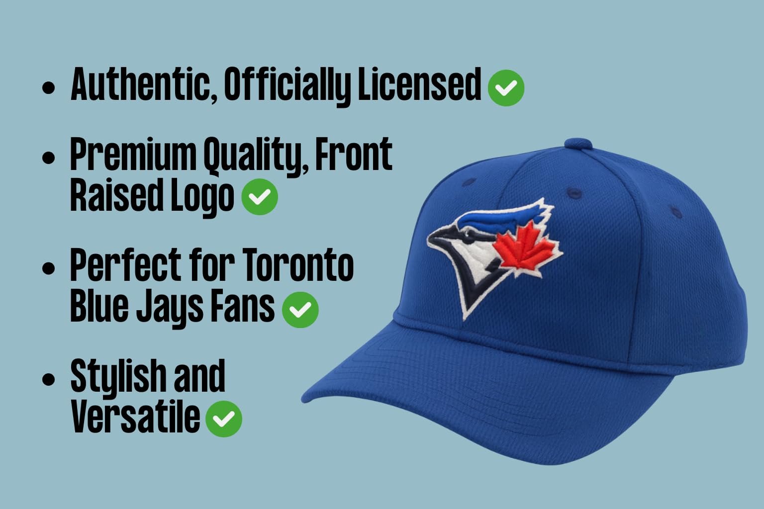 Officially Licensed Toronto Blue Jays Baseball Youth Boys Girls Baseball Hat Classic Primary Home Team Logo MVP Blue/White Adjustable Kids Sports Ball Cap