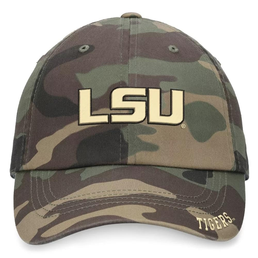 Officially Licensed LSU University Camouflage Hat Classic Edition Adjustable Tigers Embroidered Team Logo Relaxed Fit Cap