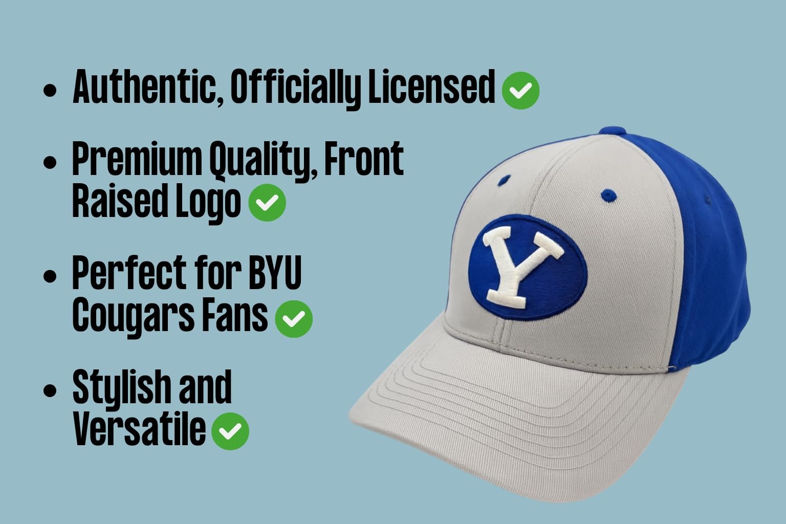 Officially Licensed BYU Cougars Classic Edition Blue/Gray MVP Hat Adjustable Primary Home Team Logo Structured Two-Tone Snapback Sports Ball Cap