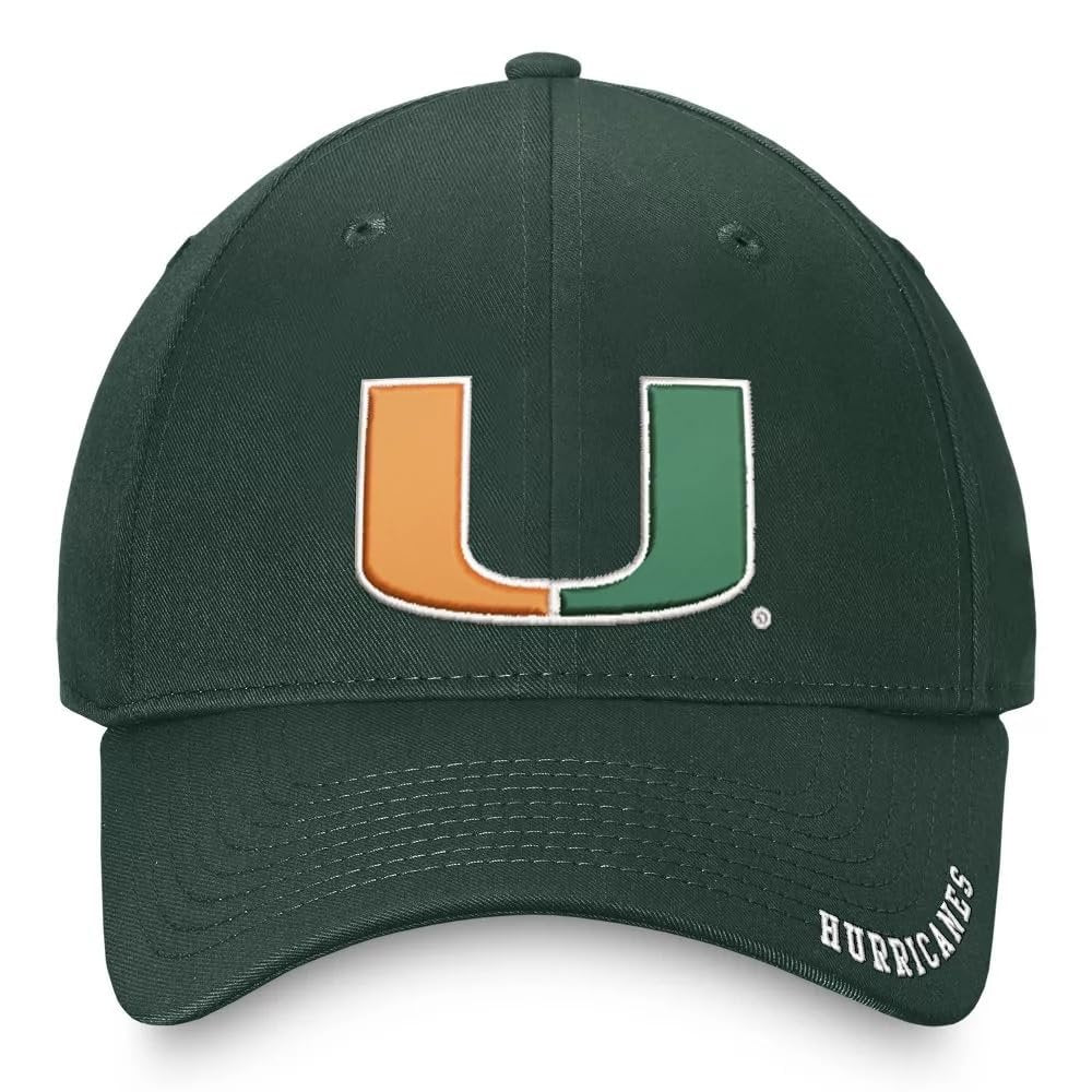 Officially Licensed University Miami Classic Edition Hat Adjustable Hurricanes Relaxed Fit Cap (Green)