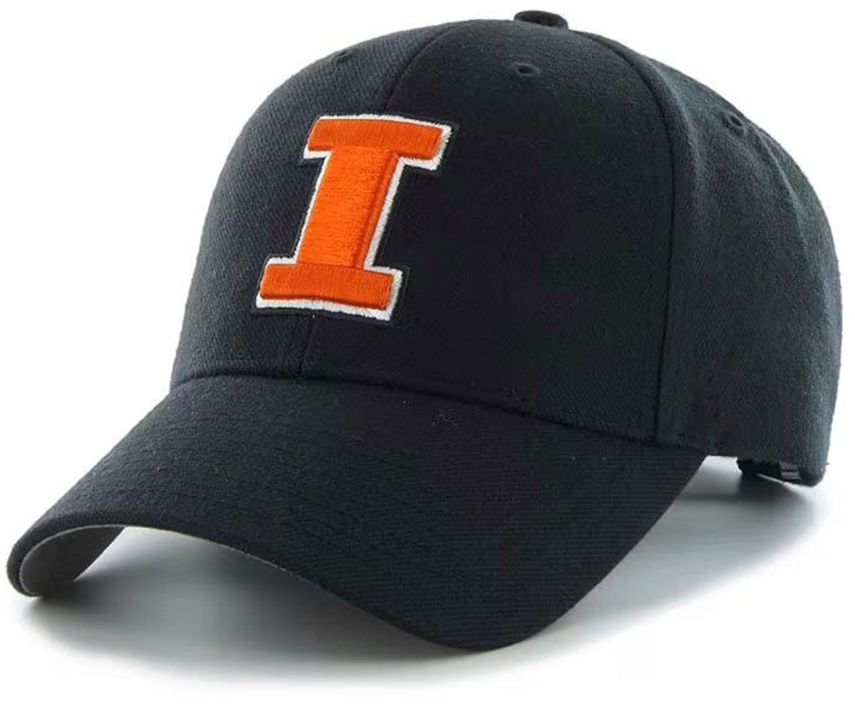Officially Licensed University Illinois Illini Hat Classic Edition Team Logo Adjustable Relaxed Fit Embroidered Navy Blue Cap