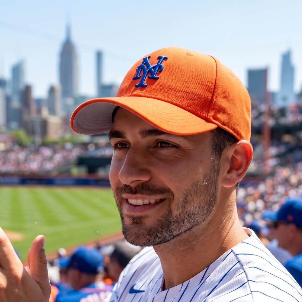 Officially Licensed New York Mets Orange MVP Hat Embroidered Iconic Blue NY Logo Cap