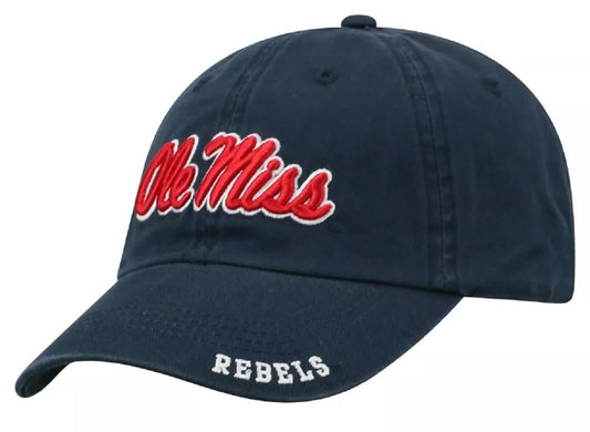 Officially Licensed Ole Miss Classic Edition Hat Adjustable Rebels Embroidered Team Logo Navy Blue Cap