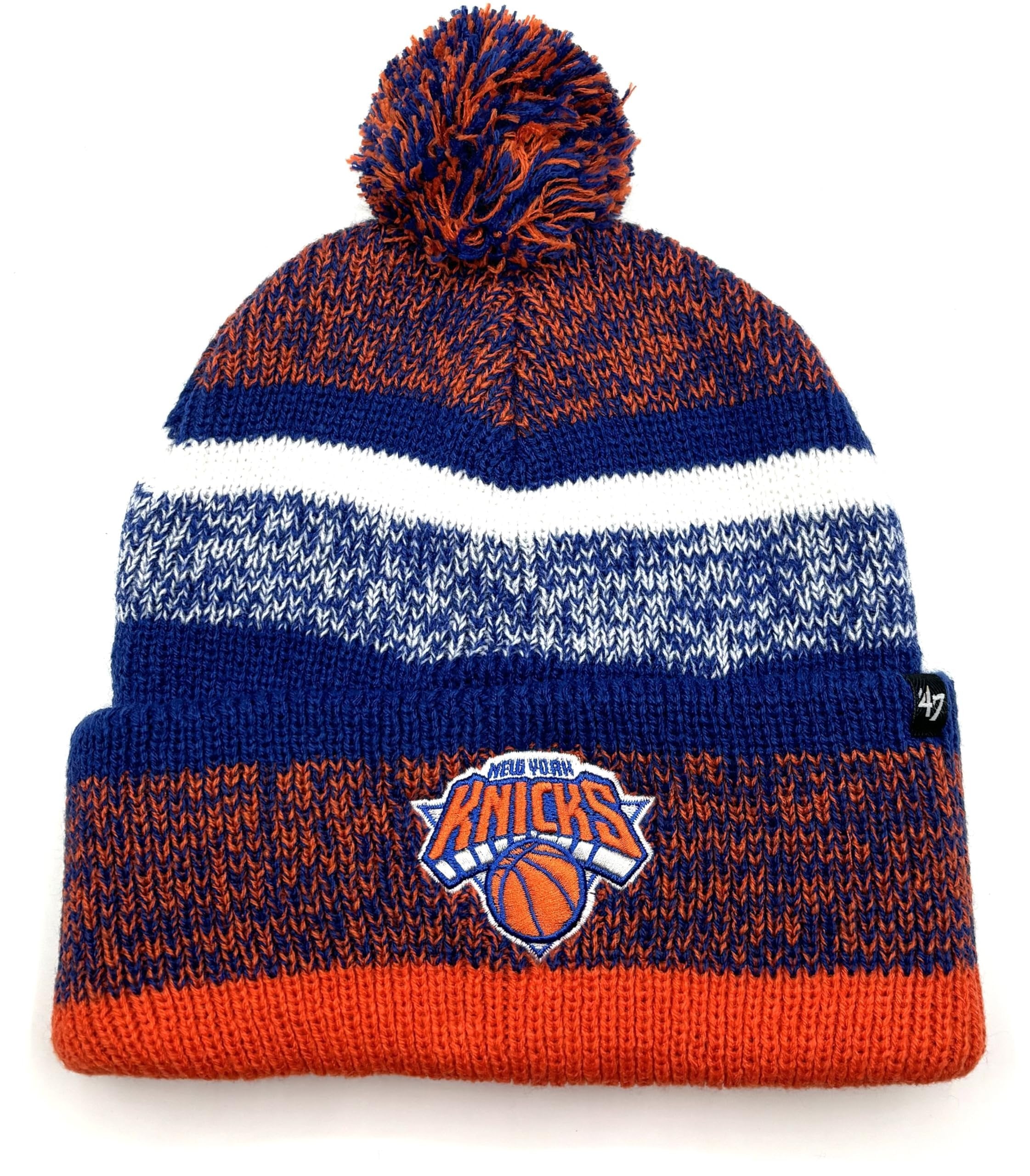 New York Basketball Knit Pom Beanie, Embroidered Team Logo, Multicolor, One Size Fits All