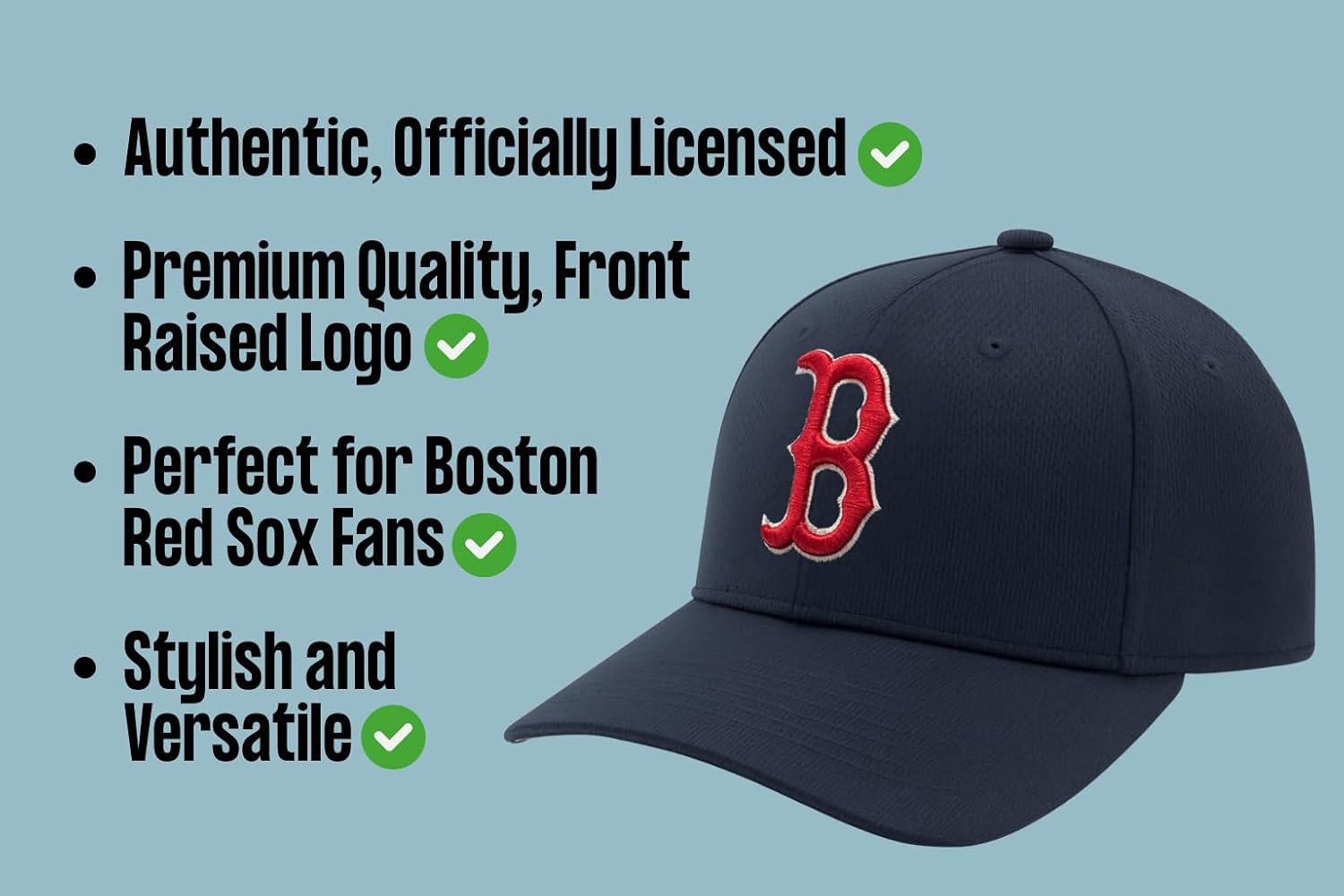 Officially Licensed Boston Red Sox Youth Navy Hat Adjustable Embroidered Sports Cap for Youth fans