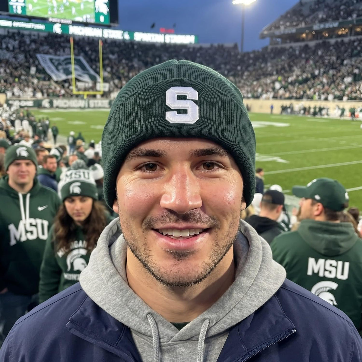 Michign State Spartans Green Cuff Knit Beanie, Unisex Embroidered Logo Cap