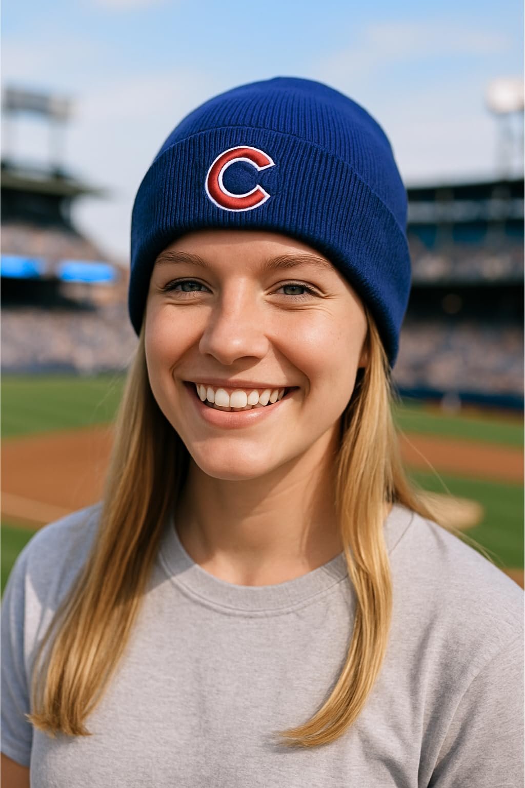 Officially Licensed Chicago Cubs Baseball Cuffed Knit Beanie Hat Classic Edition Primary Home Cubs Team Logo Blue Winter Sports Ball Embroidered Cap