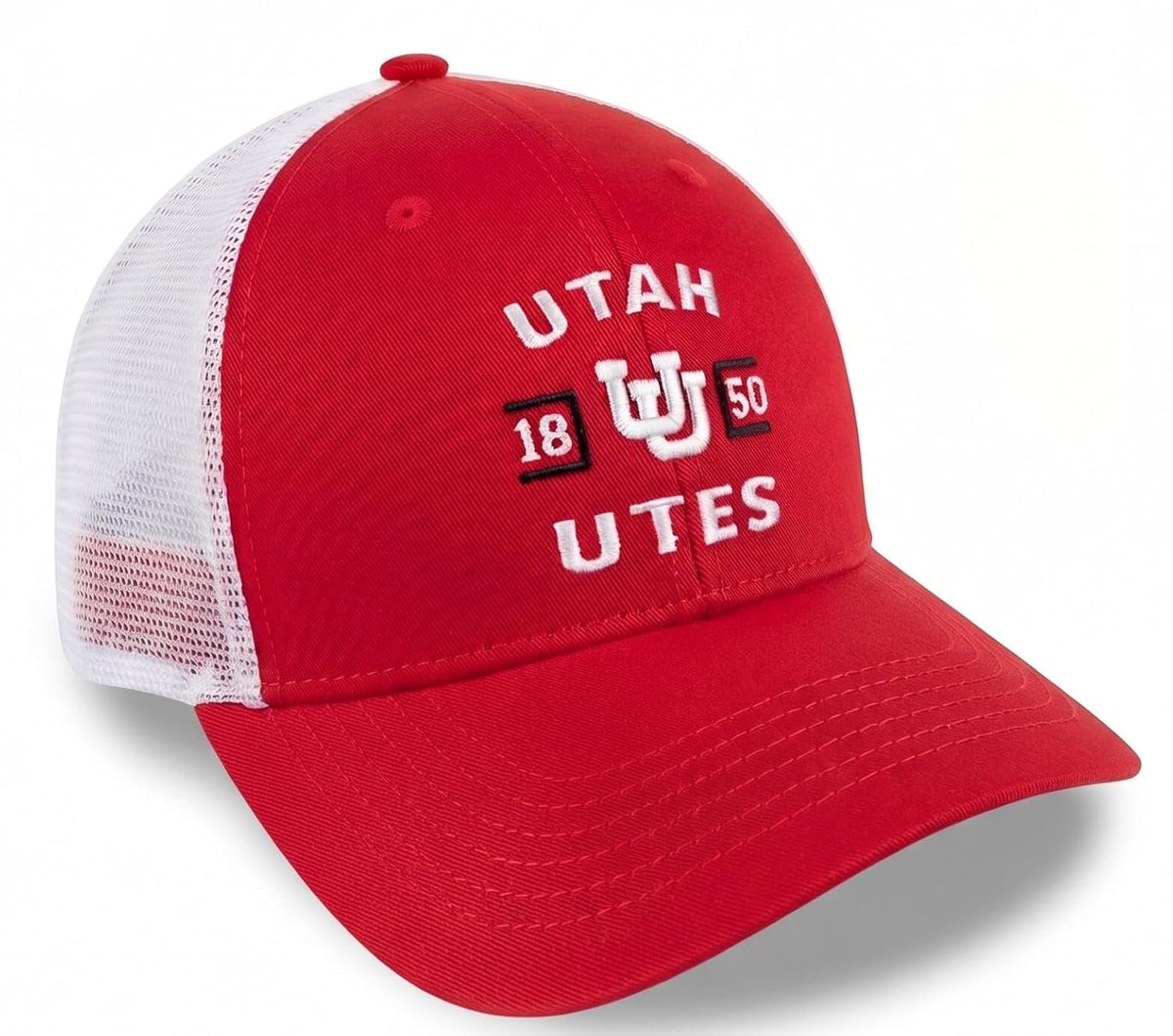 Utah Utes Red White Mesh Trucker Hat with UU Logo Adjustable Unisex Cap