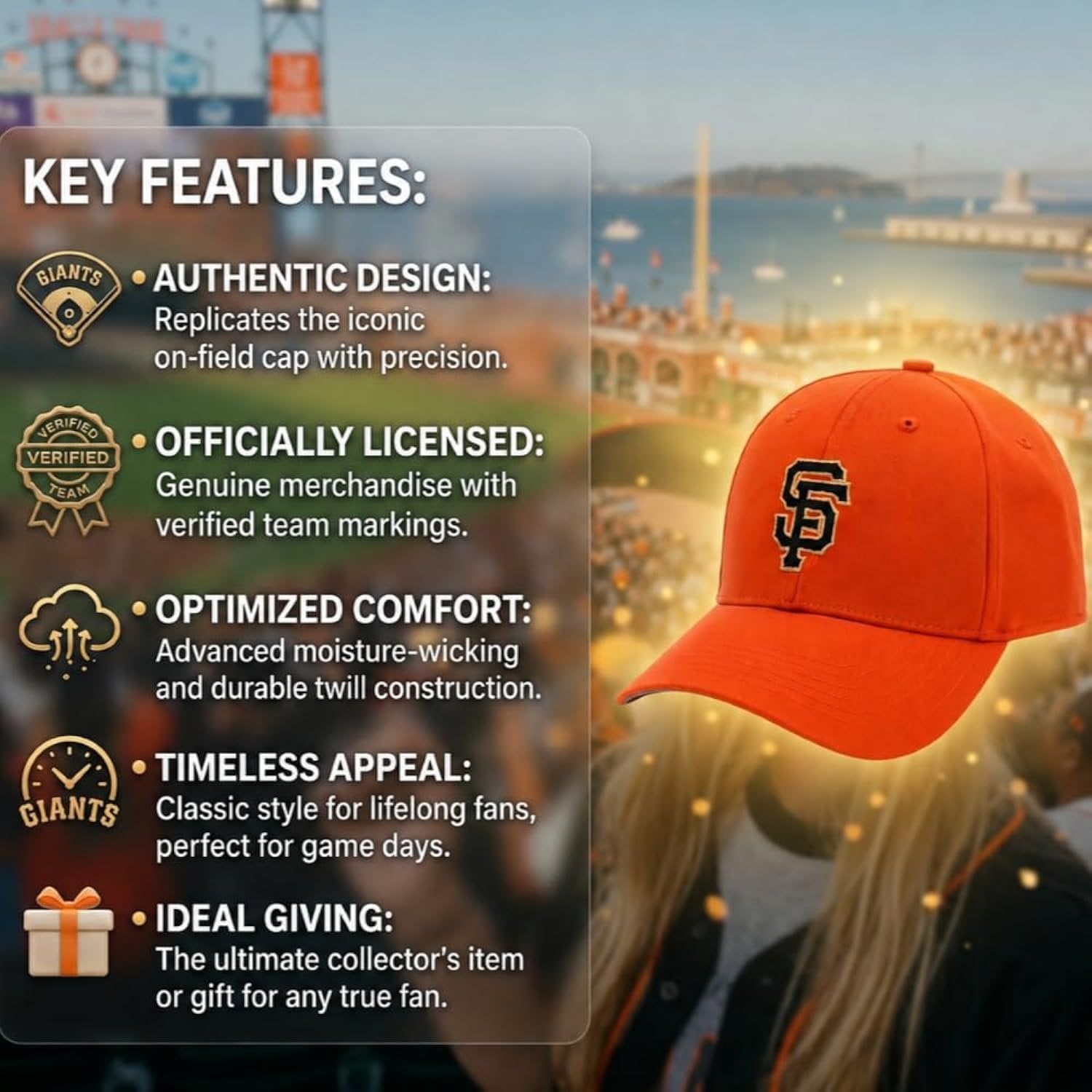 Officially Licensed San Francisco Giants Orange MVP Hat Classic Embroidered SF Logo Adjustable Structured Sports Cap