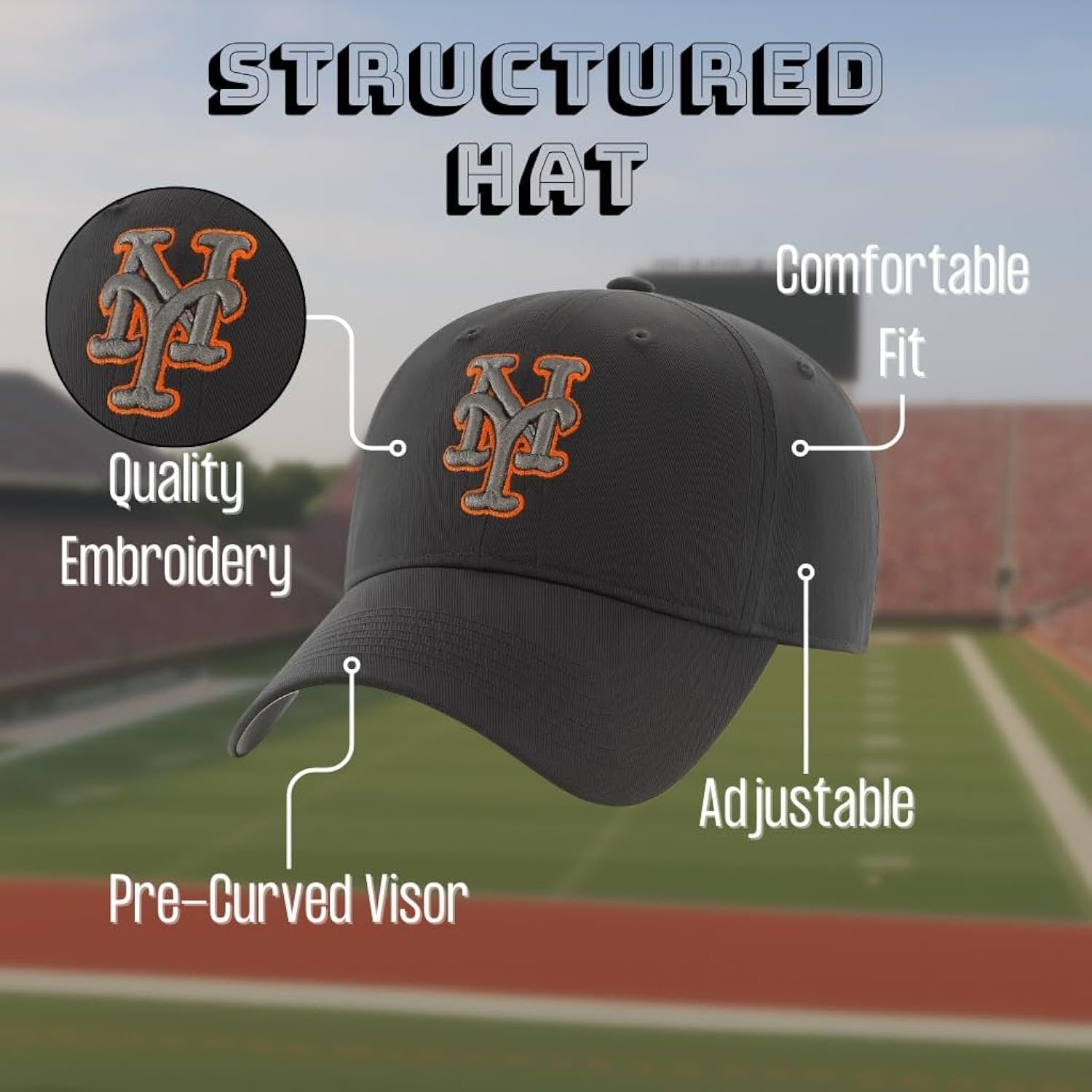 Officially Licensed NY Mets Youth Black MVP Hat Adjustable Embroidered Sports Cap for Boys and Girls