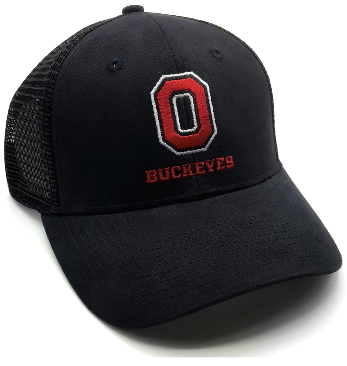 Officially Licensed Ohio State Black Mesh Trucker Hat Classic Edition Buckeyes Sports Team Logo Adjustable Structured Snapback Cap