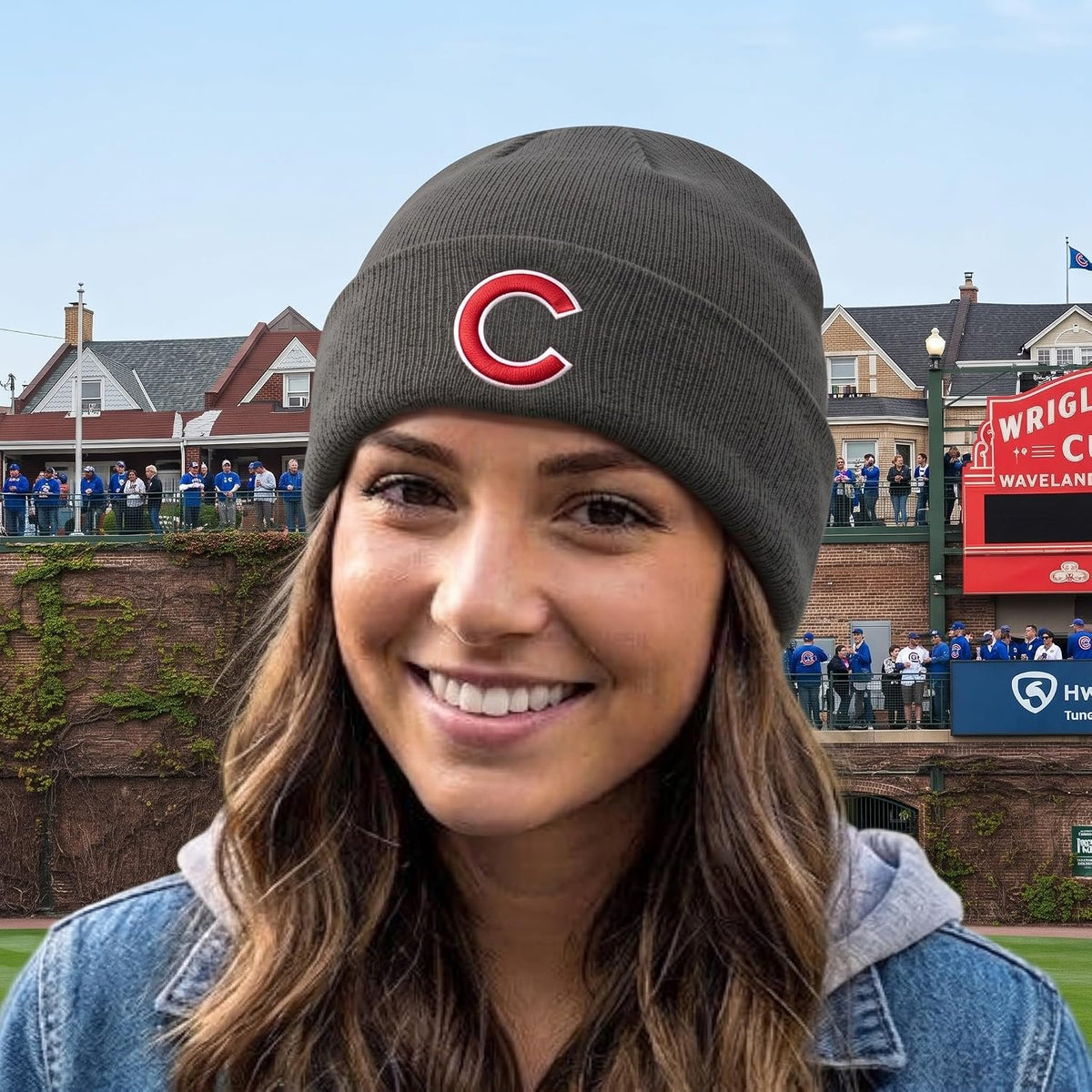 Chicago Cubs Charcoal Cuff Knit Beanie Striking Red 'C' Embroidered Logo