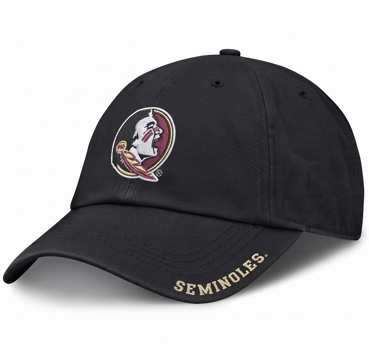 Officially Licensed Florida State Black Clean Up Hat Classic Edition Embroidered Primary Home Team Logo Adjustable Relaxed Fit Sports Cap