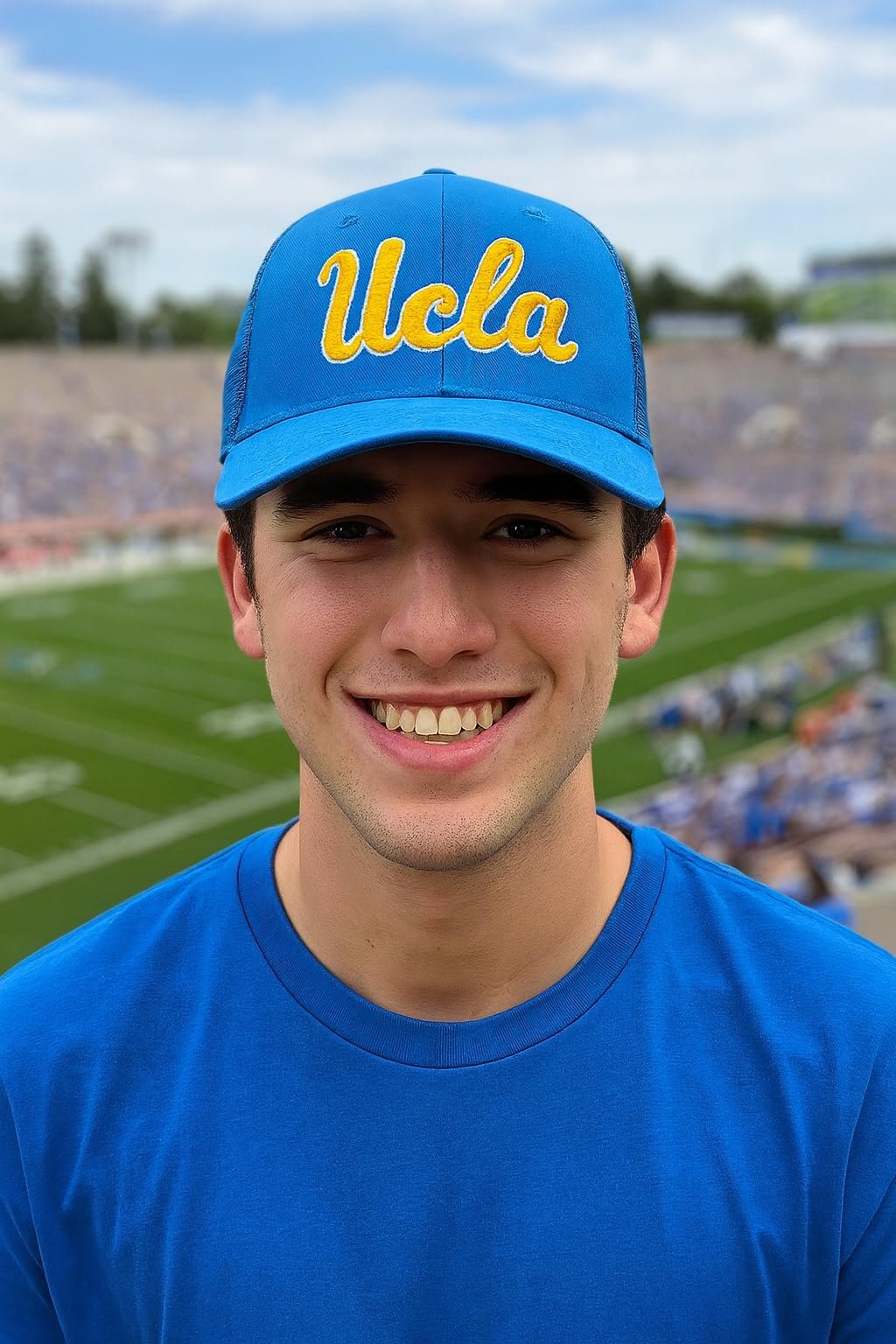Officially Licensed University California Blue Mesh Trucker MVP Hat Classic Embroidered Bruins Team Logo Adjustable Structured Snapback Sports Cap