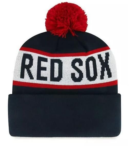 Officially Licensed Boston Red Sox Baseball Navy Cuffed Knit Pom Beanie Hat Classic Edition Embroidered Red/White Team Logo Winter Sox Winter Sports Cap