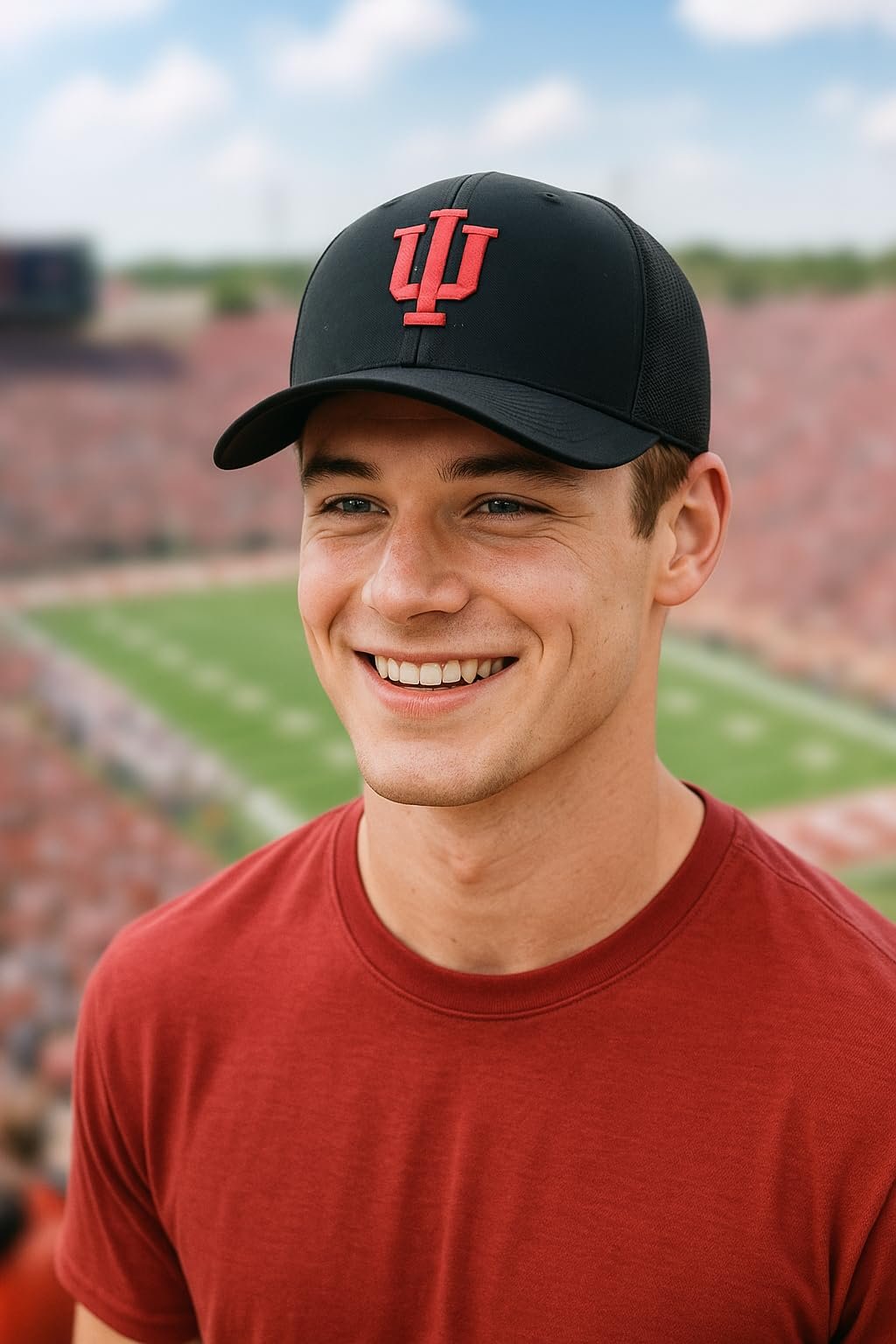 Officially Licensed University Indiana Mesh Trucker Hat Classic Primary Home Team Logo Adjustable Structured Embroidered Black Snapback Baseball Sports Ball Cap