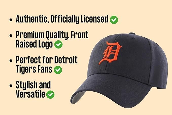 Officially Licensed Detroit Youth Navy MVP Hat Iconic Orange D Logo Embroidery Adjustable Sports Cap for Boys and Girls