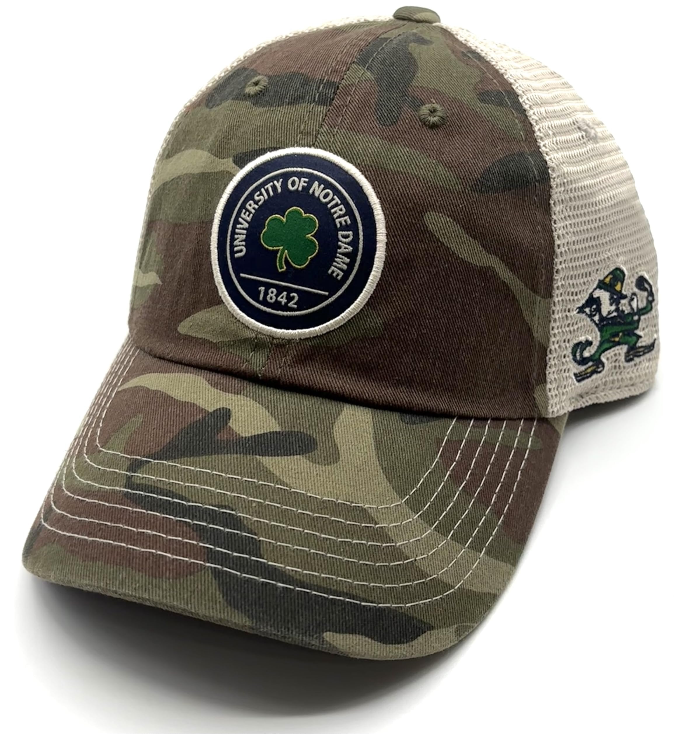 Officially Licensed Notre Dame Camo Hat Classic Relaxed Fit Adjustable Mesh Trucker University Team Logo Cap Multicolor