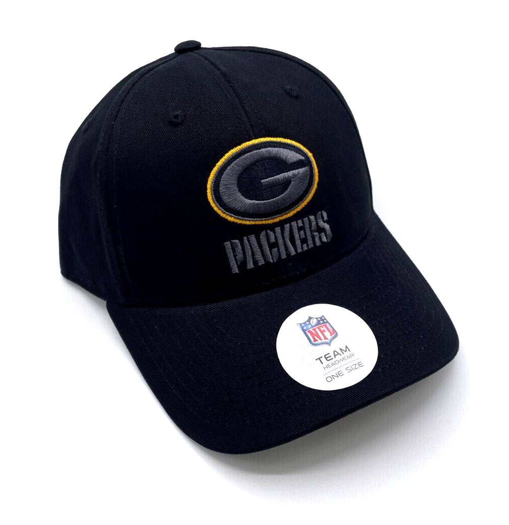 Green Bay Packers Hat Solid Black MVP Structured Style NFL Football Team Logo Cap New