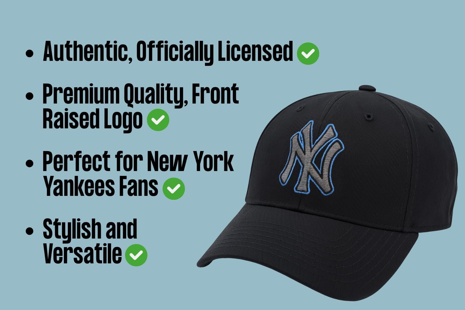 Officially Licensed New York Yankees Youth Boys Girls Baseball Hat Classic MVP Kids Adjustable NY Embroidered Home Team Logo Black Sports Cap