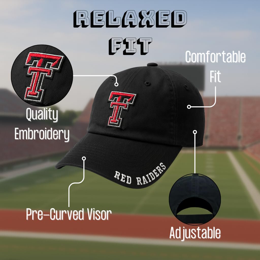 Officially Licensed Texas Tech Hat Classic Edition Adjustable Relaxed Fit Embroidered Team Logo University Cap