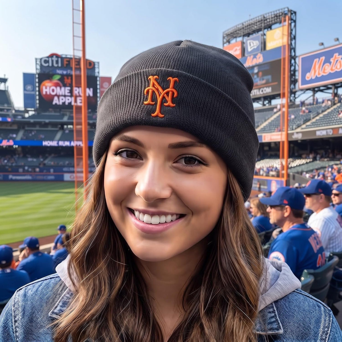 New York Mets Charcoal Cuff Knit Beanie Orange 'NY' Logo Embroidery