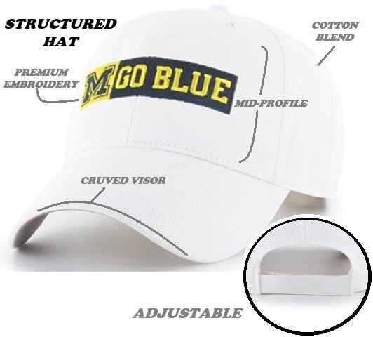 Officially Licensed Michigan University Go Blue White MVP Hat Adjustable Classic Team Logo Structured Cap