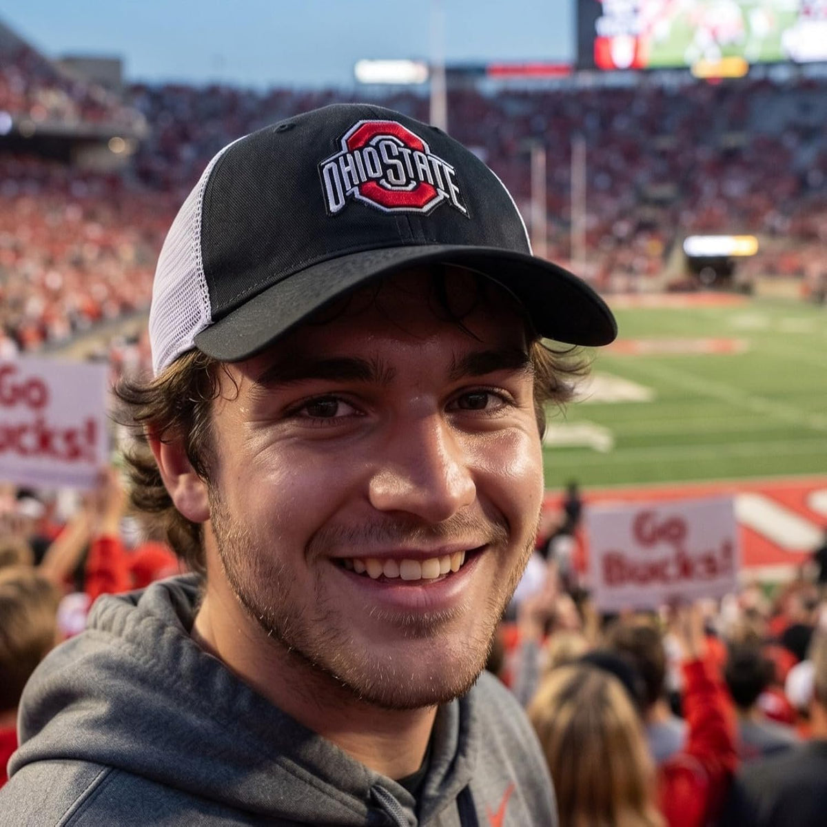 Ohio State Buckeyes Black & White Trucker Hat Embroidered Unisex Mesh Cap