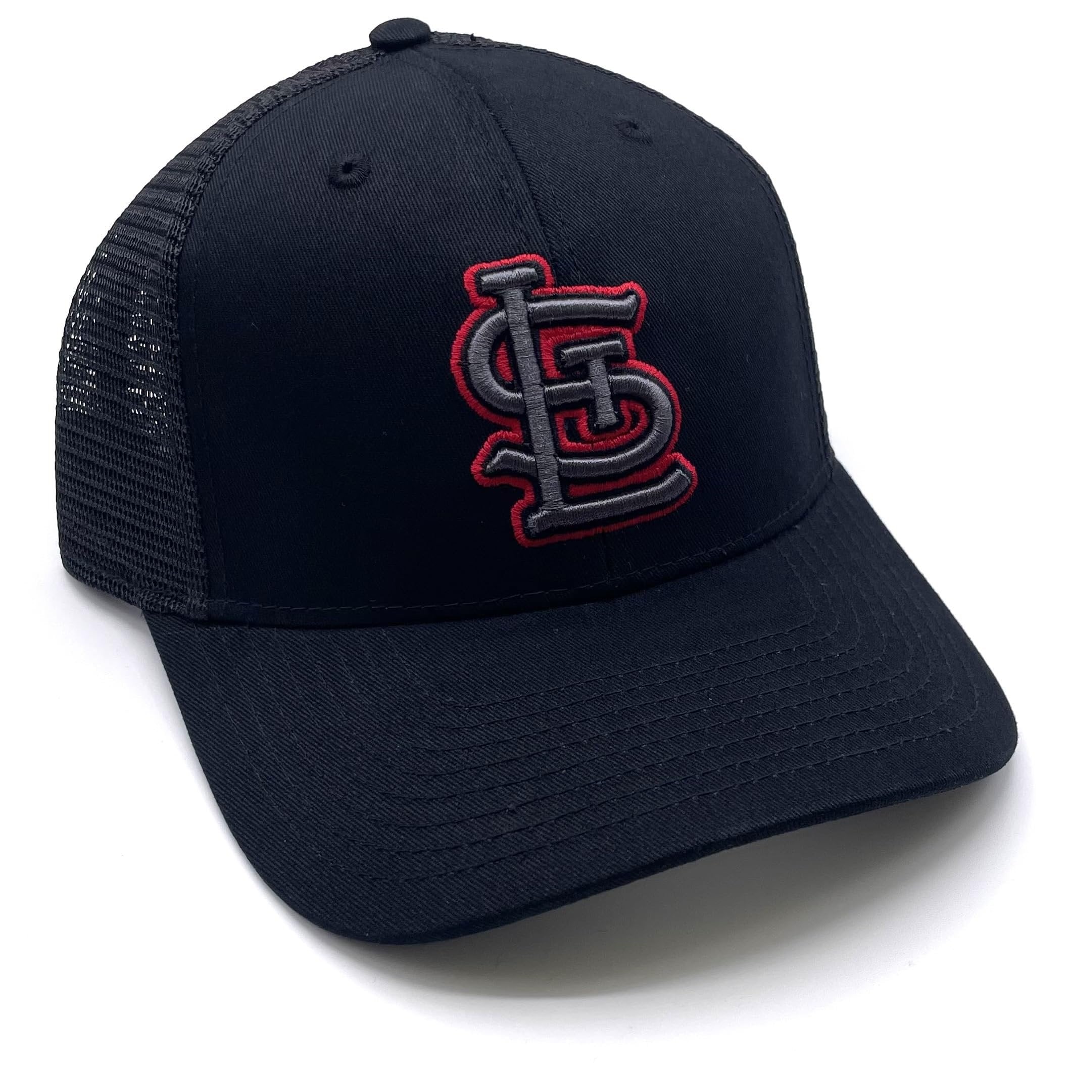 Officially Licensed St. Louis Baseball Hat Adjustable Solid Black Mesh Trucker Classic Team Logo Embroidered Structured Cap