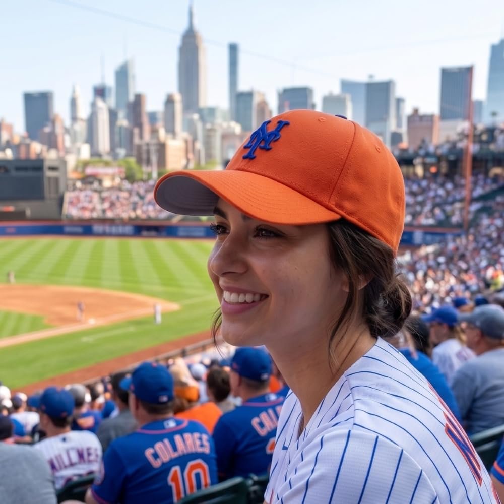 Officially Licensed New York Mets Orange MVP Hat Embroidered Iconic Blue NY Logo Cap