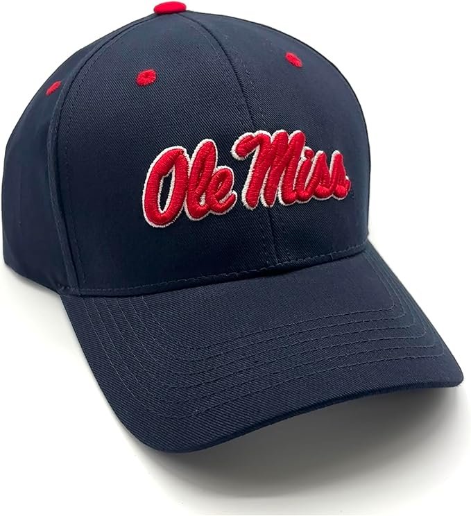 Officially Licensed Ole Miss MVP Hat Classic Team Logo Adjustable Embroidered University Cap (Navy Blue)