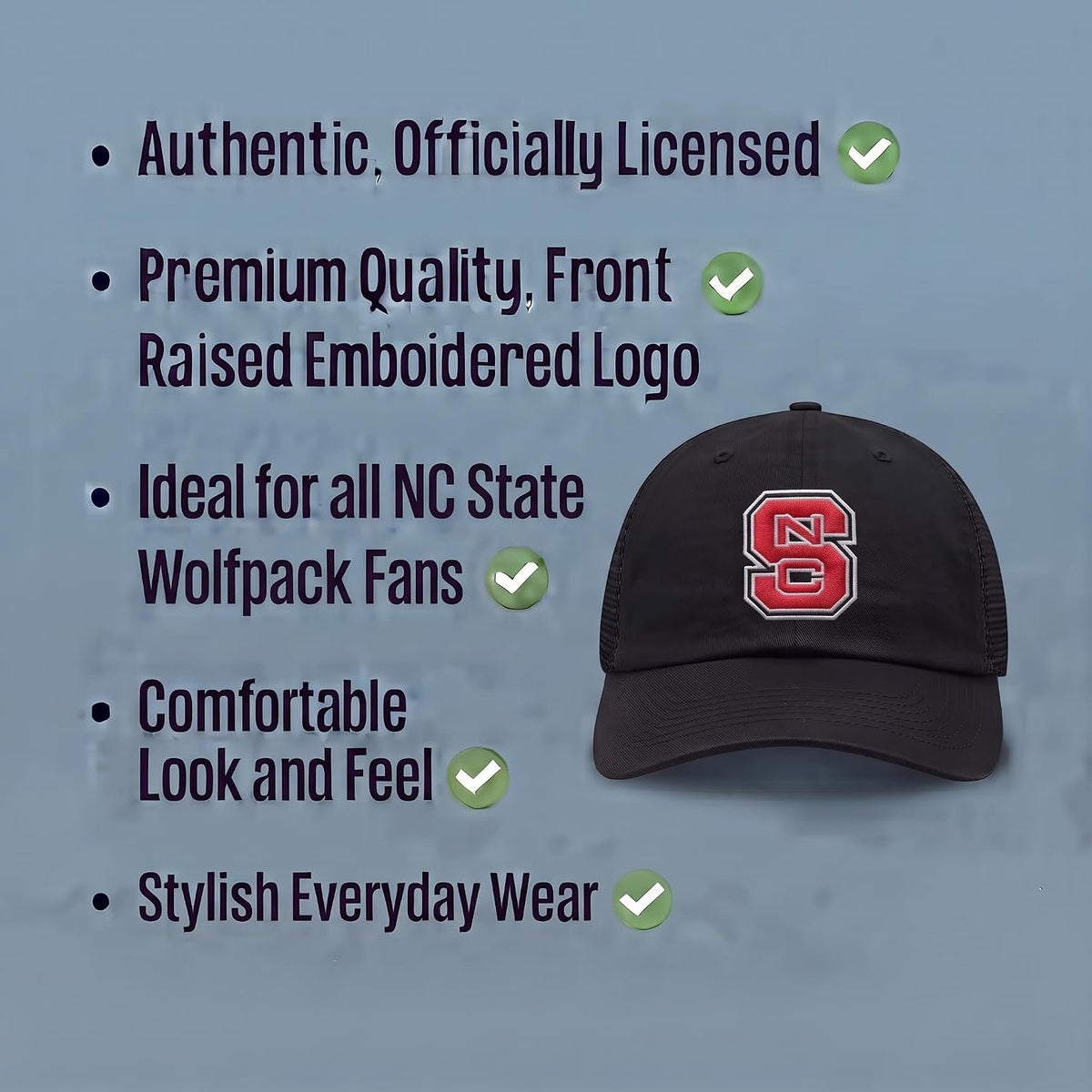 North Carolina State Wolfpack Hat Black Mesh Trucker Adjustable Embroidered Cap