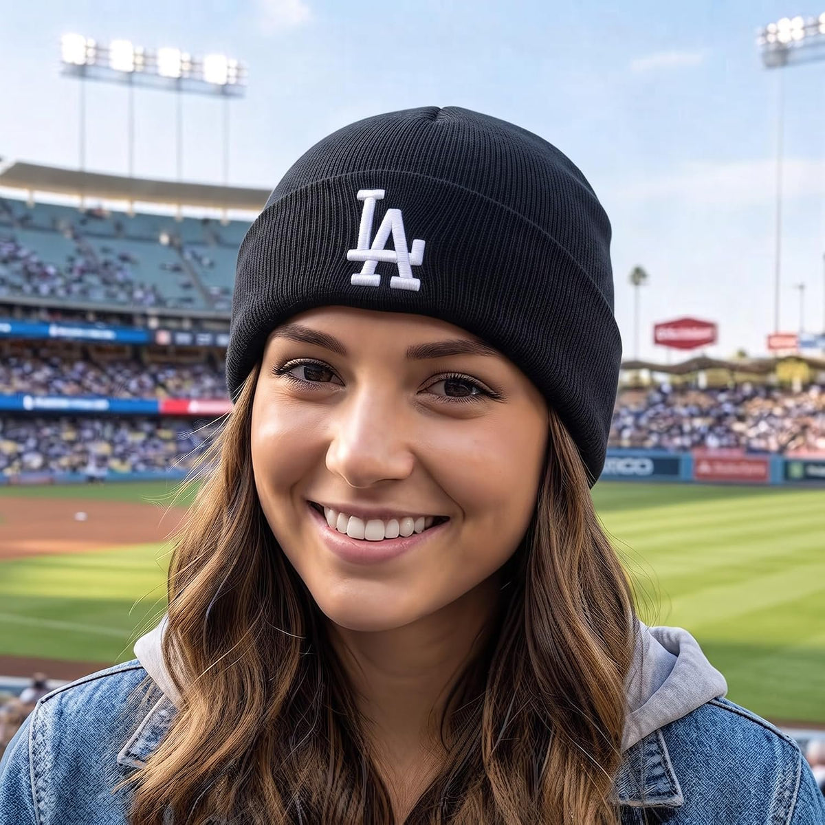 Los Angeles Dodgers Black Cuff Beanie with Iconic White LA Logo Embroidery
