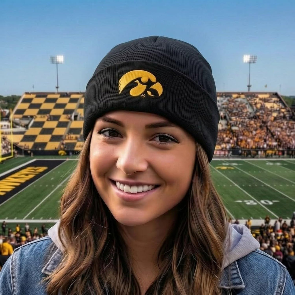 Iowa Hawkeyes Black Cuff Knit Beanie Embroidered Gold Logo Unisex Cap